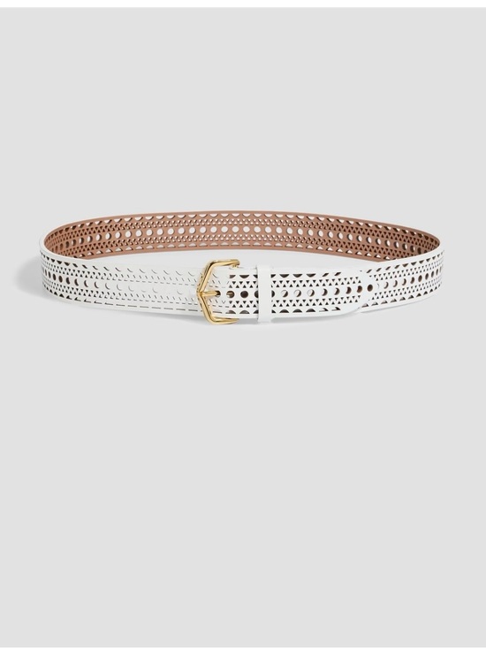 Alaia Accessories - Alaïa White Neo-Vienne Laser-cut Leather Belt with Gold Buckle